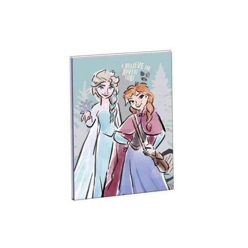 Disney Jégvarázs füzet, Elsa és Anna képeivel, 'I believe in adventure' felirattal, tökéletes az iskolába vagy otthonra