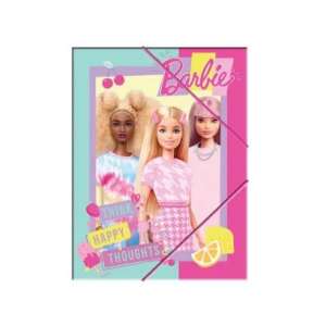 Barbie A4 mappa rózsaszín és kék mintával, három Barbie babával és a 'Think Happy Thoughts' felirattal - Irattartó mappa