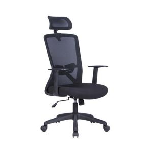 Joy fekete hálós irodai szék állítható fejtámlával, elölnézet - Antares