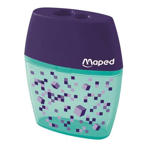 Ostrzałka do ołówków Maped Pixel Party z dwoma otworami i przezroczystym pojemnikiem na trociny