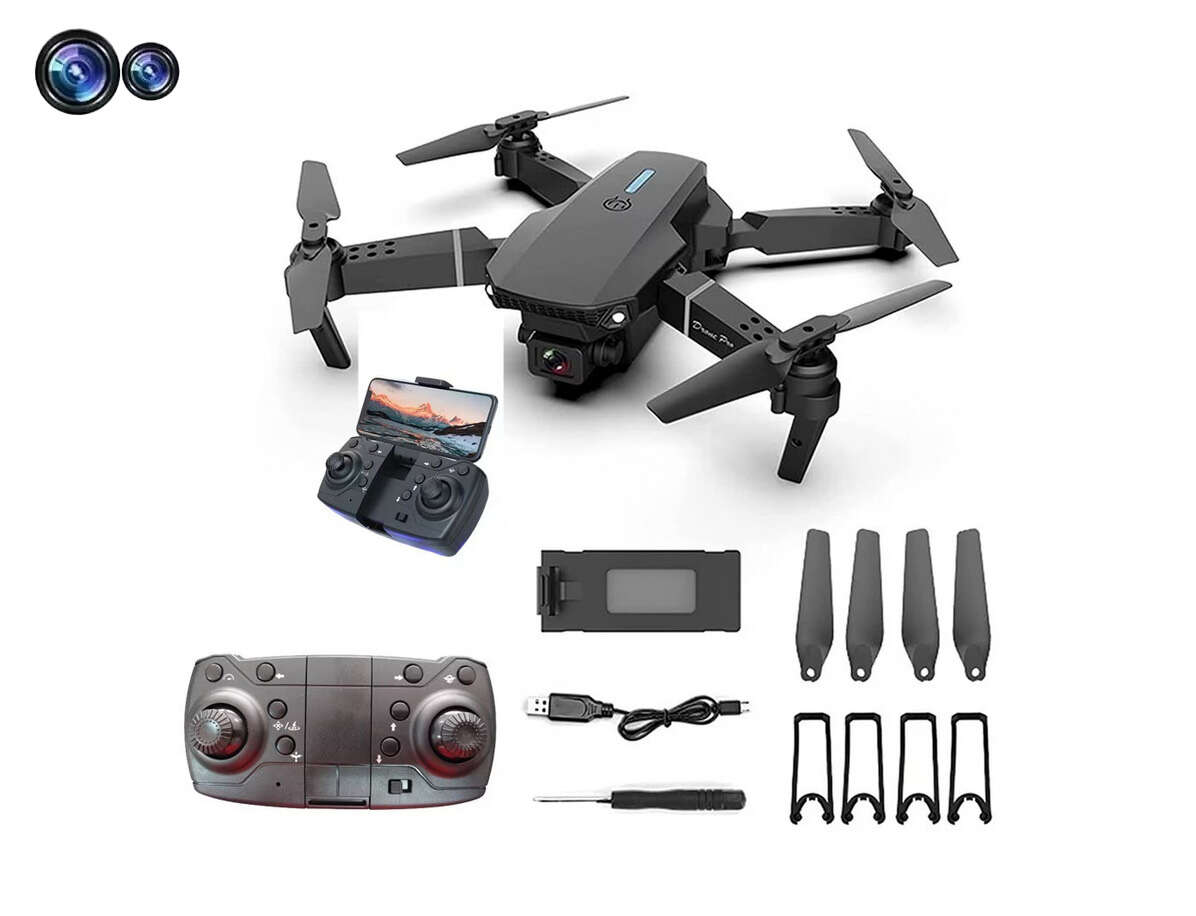 E88 Pro összecsukható drón, 2db Full HD-s kamerával, FPV racer, 3D flip, 1800 mAh, fekete 