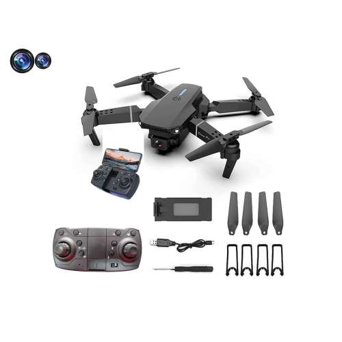 E88 Pro Foldable Drone with 2 Full HD Cameras, FPV Racer, 3D Flip, G-sensor, Auto Return, Smartphone Control, Live Streaming to Phone, Portable Bag, 1800 mAh Battery, Black