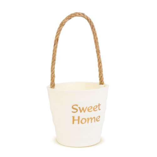 Dekorációs cserép madzaggal - fehér színben - Sweet Home felirattal - Vog und Arths