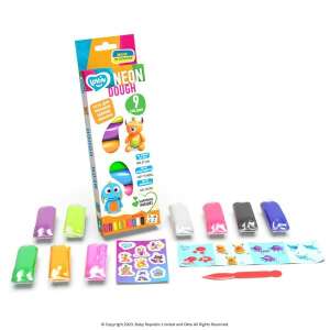 Okto Lovin Neon Dough Playset, 9 Colors, Includes 9 Dough Sticks, 1 Tool, and Stickers - Modeling Clay