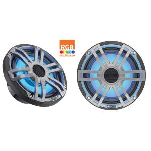 Hertz HEX 6.5 S-LD-G waterproof coaxial speaker with RGB LED lighting, 2 speakers shown, one with blue light - Car electronic