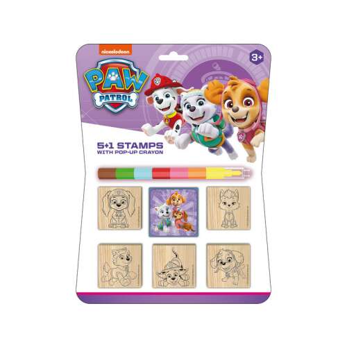 Paw Patrol 5+1 Stamps with Pop-Up Crayon, featuring Chase, Skye, and Everest