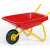 Red Rolly Toys plastic toy wheelbarrow with yellow metal frame and black wheel