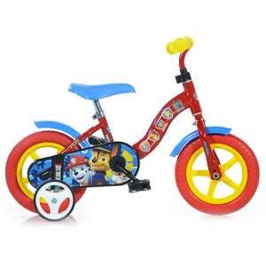 Paw Patrol Kinderfahrrad in Rot und Blau, 10 Zoll mit Stützrädern - Dino Bikes Fahrrad für Kinder