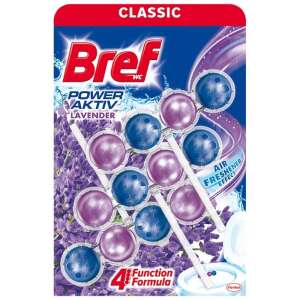 Bref Power Aktiv Лавандула освежител за тоалетна, 3 x 50g, класически аромат, ефект на освежител за въздух, формула с 4 функции - Henkel