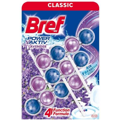 Bref Power Aktiv Lawenda odświeżacz do toalety, 3 x 50g, klasyczny zapach, efekt odświeżacza powietrza, formuła 4 funkcji