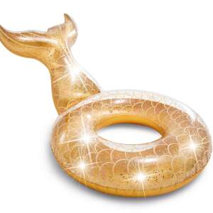 Gold glitter mermaid tail inflatable pool float, 107 cm diameter, up to 100 kg weight capacity - Adult Swim Ring