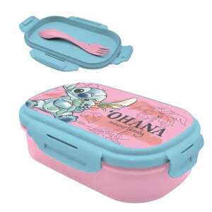 Lilo & Stitch Ohana rosa Lunchbox mit Gabel und Löffel - Lebensmittel- und Getränkebehälter für Kinder