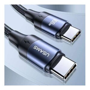 USAMS 100W USB-C auf USB-C Ladekabel, schwarz geflochtenes Design - USB-Kabel