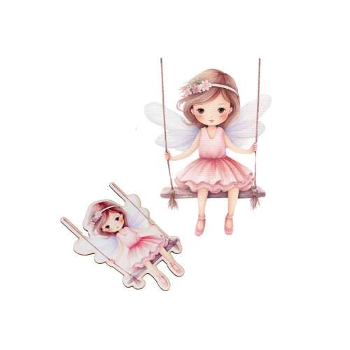 Drukowany karton dekoracyjny z wróżką na huśtawce, idealny do rękodzieła i dekoracji