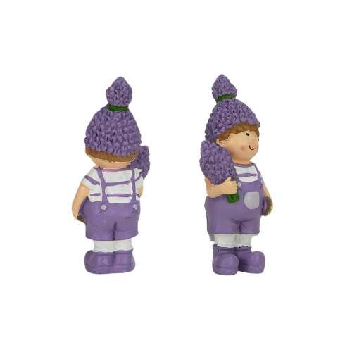 Levendula sapkás kisfiú figura, 11,4cm magas, levendula virágokat tart, lakásdekoráció, cuki, díszítőelem, dísztárgy