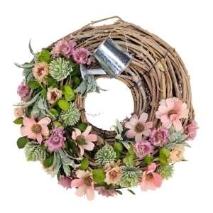 Virágos koszorú locsolókannával, ajtódísz, tavaszi koszorú, DIY kézműves készlet - Koszorú