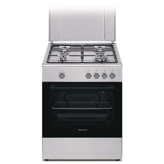 Tesla CG6400SX 4 zóna, 63 l, 2 üveges sütőajtó Inox-Fekete gáztűzhely