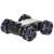 RC car with double wheels, blue and white color, back view