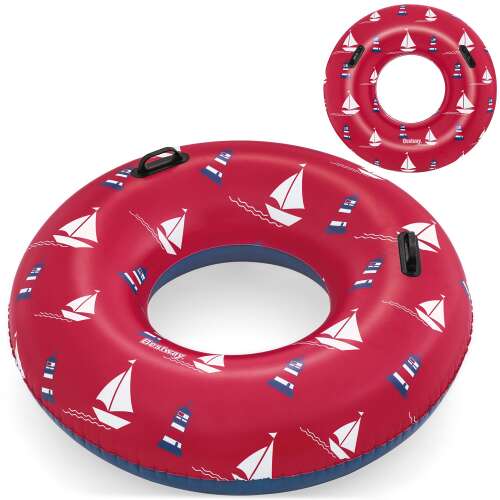 Bestway Boot Schwimmring mit Griffen, rot-weißes Segelboot-Design