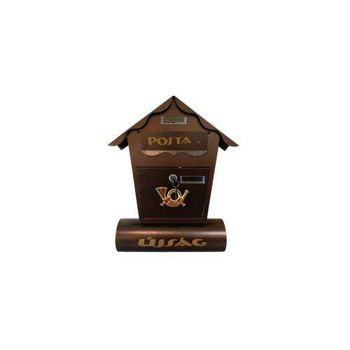 Brown metal mailbox with newspaper holder, <product_name> brand