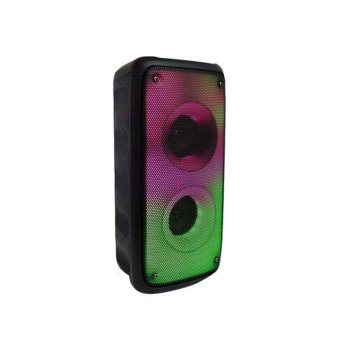 Black Brody BTS-1379 portable Bluetooth karaoke speaker with LED lights, side view
