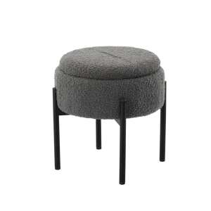 Puf rotund gri cu picioare metalice, 28x31 cm - Otomane și suporturi pentru picioare