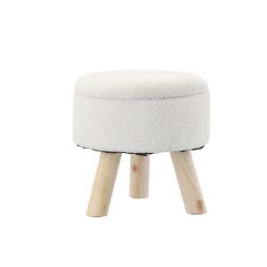 Taburetka pre deti, okrúhla, úložný priestor, 30x28cm, max 50kg, biela