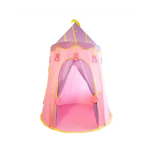 Rózsaszín és lila játszósátor gyerekeknek, csillagos és holdas mintával, tökéletes beltéri és kültéri játékhoz