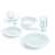 Set de vase Luminarc Plumi de 18 piese, alb, arătând farfurii adânci, farfurii puțin adânci și farfurii de desert, precum și pahare