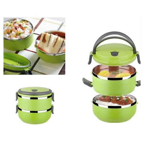 Cutie de prânz verde din oțel inoxidabil cu mâner, capacitate 1,4 litri, ideală pentru micul dejun sau călătorii