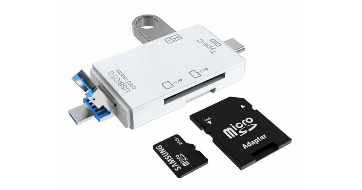 Cititor de Carduri de memorie SD, MicroSD/TF cu USB, USB Type-C 3.1, Micro USB, Alb 131403078