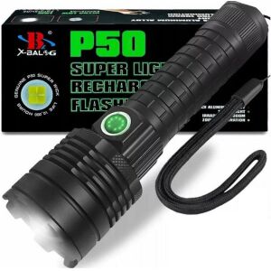 Taktická baterka XHP50 LED, profesionálna, nabíjanie cez USB - čierna 131323652 - Welora