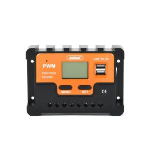 Andowl 10A PWM Solar Charge Controller with USB Ports - Solar Panel Accessory
