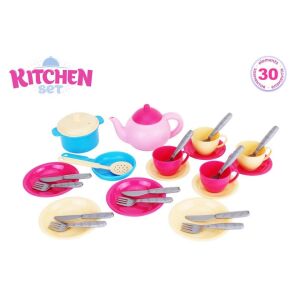 TechnoK Kitchen Playset - 30 piece toy dinnerware set for kids - Toy kitchen tool