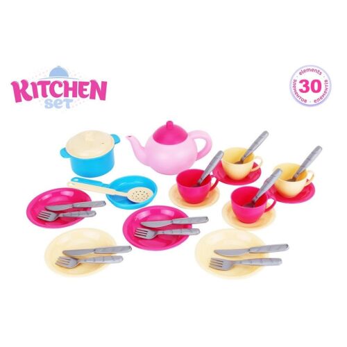 TechnoK Kitchen Playset - 30 piece toy dinnerware set for kids