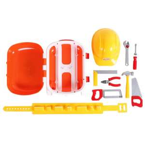 Toy tool set with suitcase, includes tools like hammer, saw, screwdriver, wrench, pliers, and a helmet - Nonbrand DIY Craft Kit
