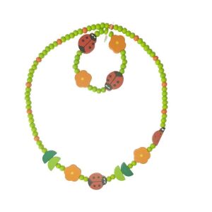 Wooden Necklace and Bracelet Set, Divendi, Green