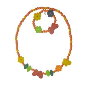 Wooden Necklace and Bracelet Set, Divendi, Orange