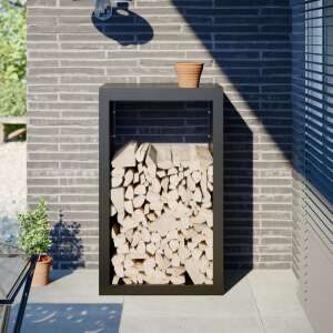 vidaXL suport negru din oțel pentru lemne de foc 60x40x100 cm umplut cu lemne, exterior - Accesorii pentru șemineu și sobă