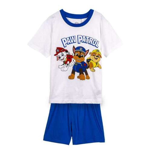 Pijamale de vară pentru băieți Paw Patrol, tricou alb cu imprimeu Paw Patrol, pantaloni scurți albastri