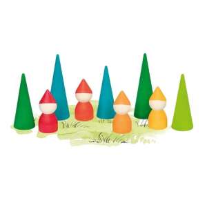 Goki Törpe erdő 9 darabos fa építőjáték színes törpékkel és fákkal - Goki