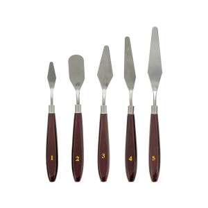Festőspatula Készlet - 5 db Acél/Műanyag Spatula Fa Nyéllel