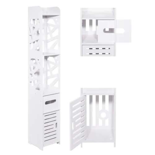 Dulap de baie alb cu rafturi și sertare, 120 cm înălțime