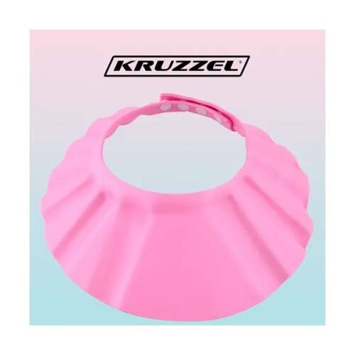 Rózsaszín állítható baba zuhanyzó sapka, Kruzzel márka, megvédi a baba arcát a víztől és a sampontol fürdés közben