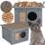 Dechland insulated cat house with opening roof, gray, two cats, scratching post, cat house for two cats
