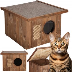 Dechland Flachdach isoliertes Katzenhaus mit Öffnungsdach #Nussbaum