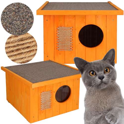 Kućica za mačke Dechland s ravnim krovom, toplinskom izolacijom i otvarajućim krovom #crveni bor
