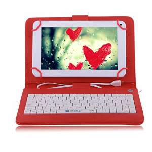 Red 7 inch tablet case with keyboard, Model X, Micro USB, for Android and Windows tablets - Tablet Case