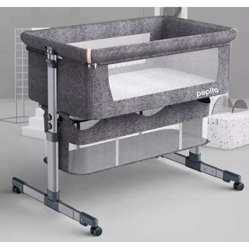 Pepita co-sleeper crib with mattress and storage basket, graphite