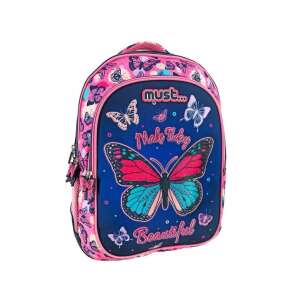 Must Make Today Beautiful Pillangó mintás iskolatáska, 32x18x43cm, kék háttérrel - Luna